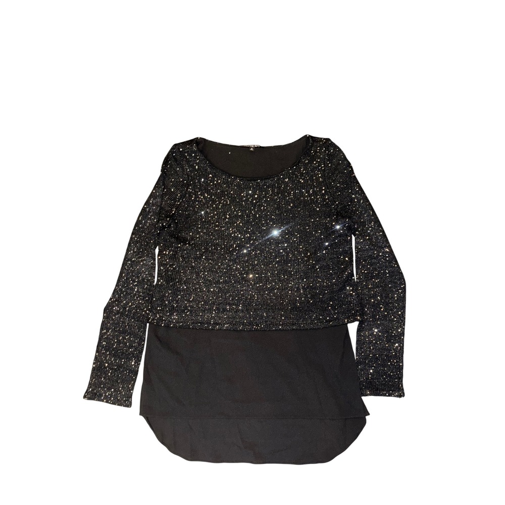Gianni Bini Sequin Layered Top Small Black Sparkly Glam Party Blouse